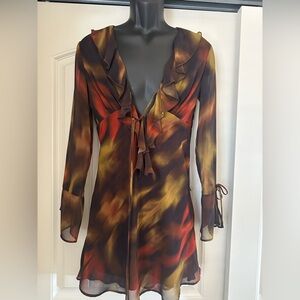 NWT! “Gianni Bini” Bohemian Ruffled Multicolor Sheer Dress